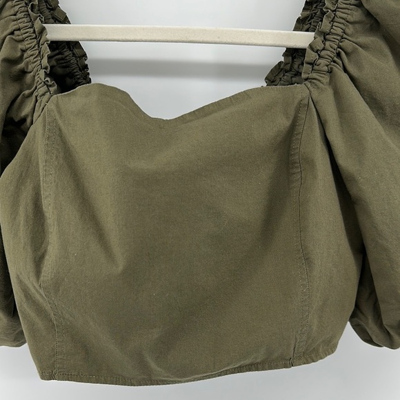 Jason Wu Cottagecore Romantic Feminine Peasant Luxury Olive PuffSleeveBlouse SzL - Picture 2 of 11